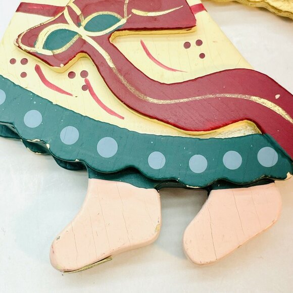 Vintage Whimsical Wooden Angel Gold Wings Handmade Christmas Old Charm Ornament - Picture 6 of 13